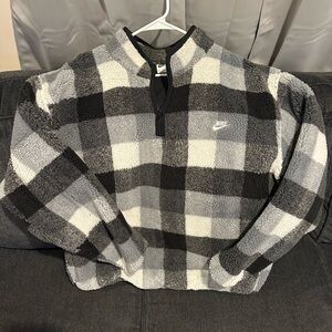 Nike Men's Black and Gray Plaid Zip-Up pullover